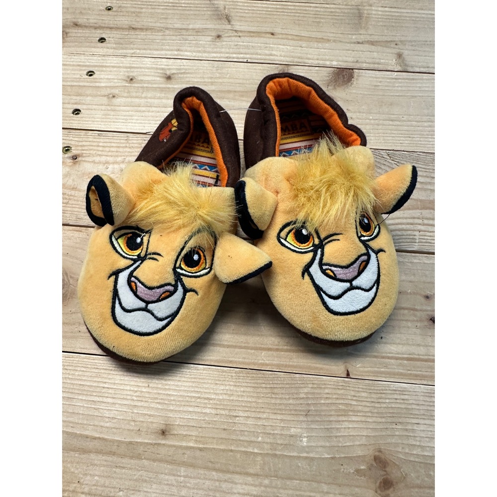 Disney The Lion King Simba Plush Character Slippers Kids Size 11-12 Yellow Brown